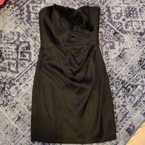 Strapless black satin dress